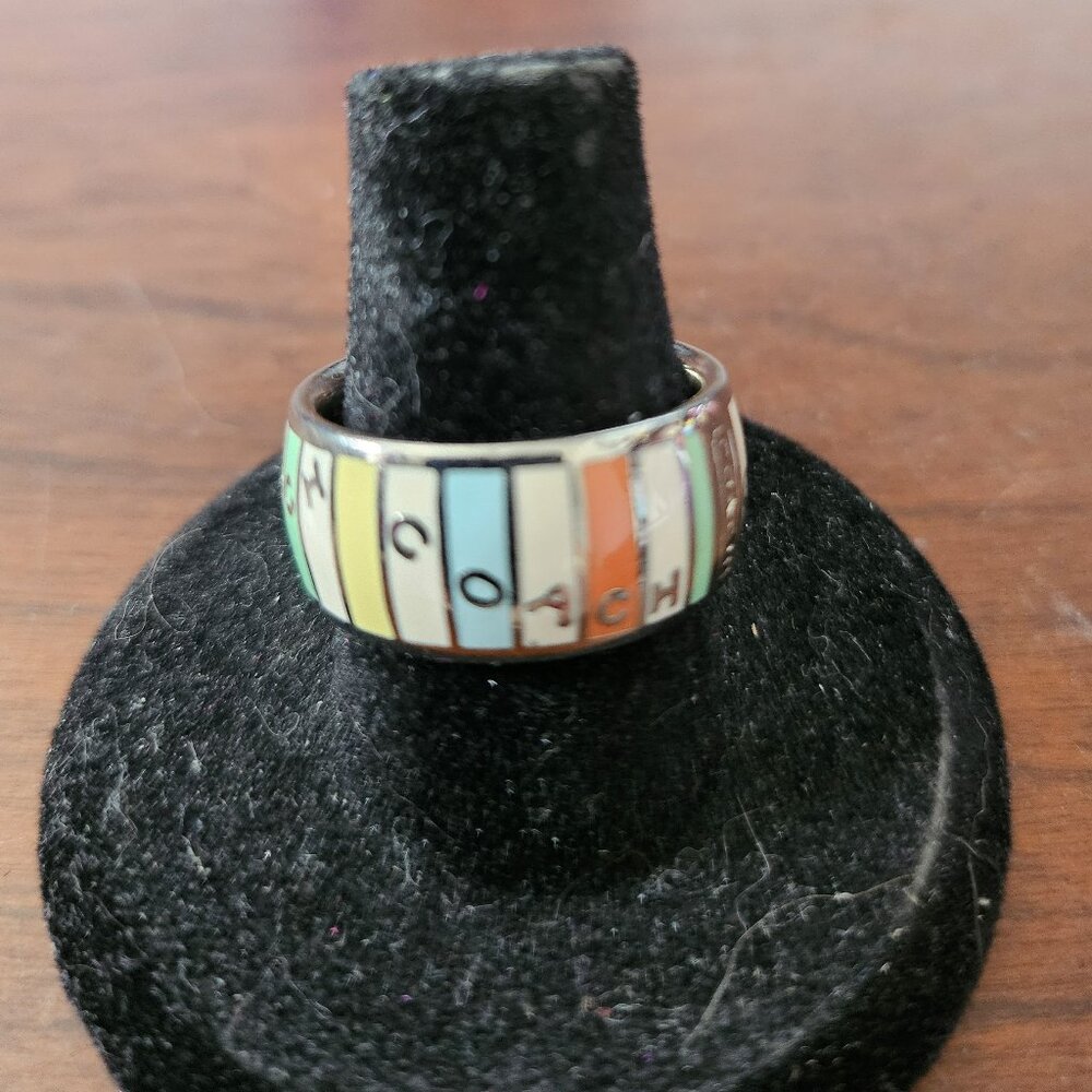 Coach Mult Colored Signature Beach Stripe Ring Size 7